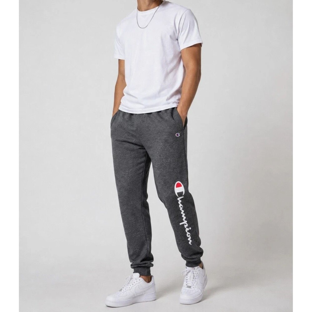 Champion Boys Youth Large L 14/16 Gray Fleece Jogger Sweatpants Script Logo
